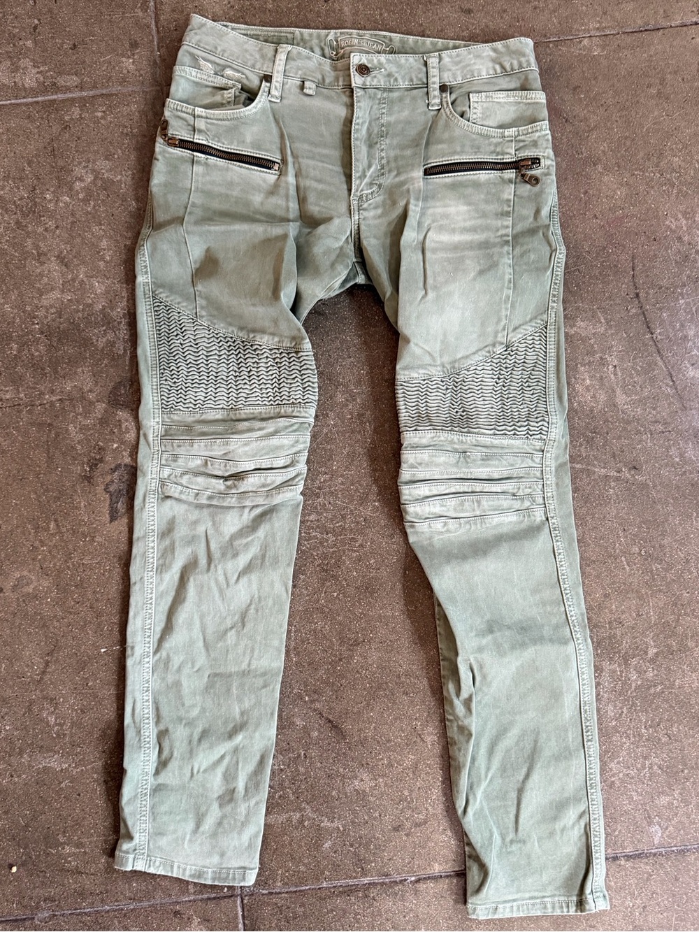 Robin's Jean Olive Army Green moto jeans 30W 32L